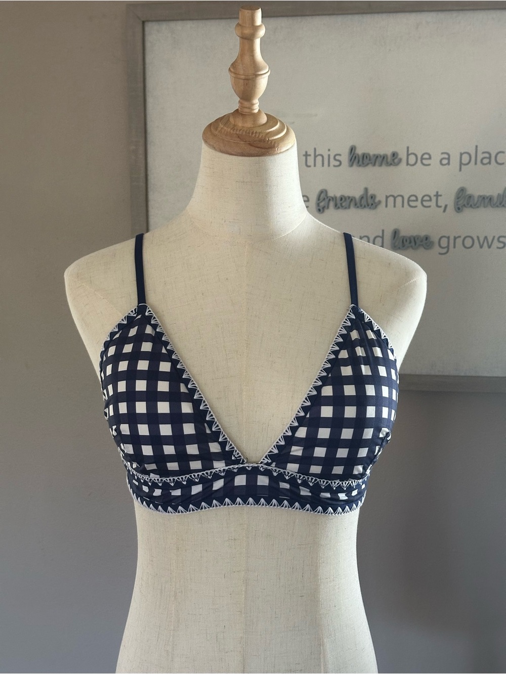 Vineyard Vines Navy and White Gingham Swim Bralette